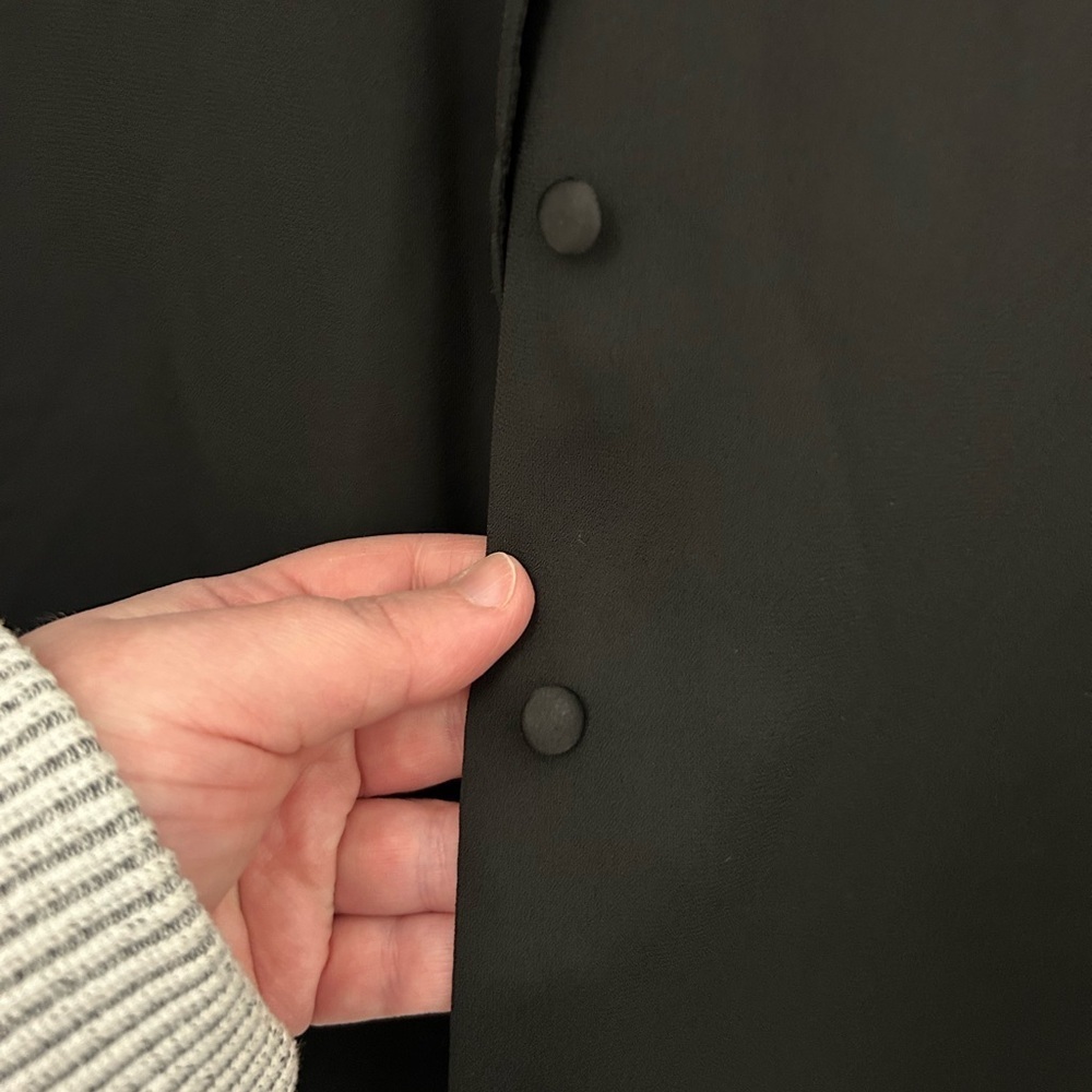 Black Silky Button Down Top, Sz M - Picture 2 of 4